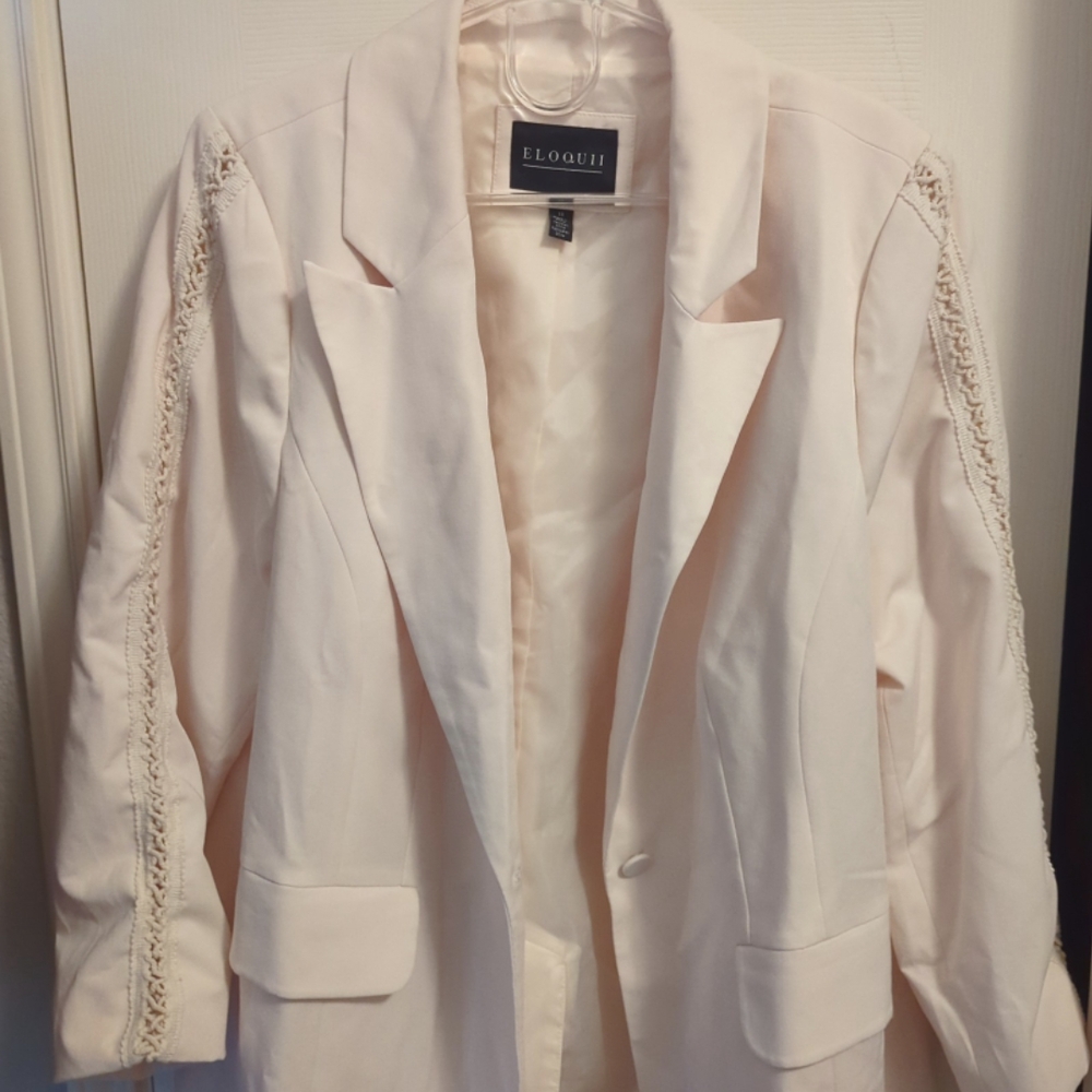 Eloquii Blazer in Light Blush Pink with Lace Trim
